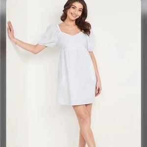 OLD NAVY Fit & Flare Puff-Sleeve Seersucker All-Day Mini Dress NWT